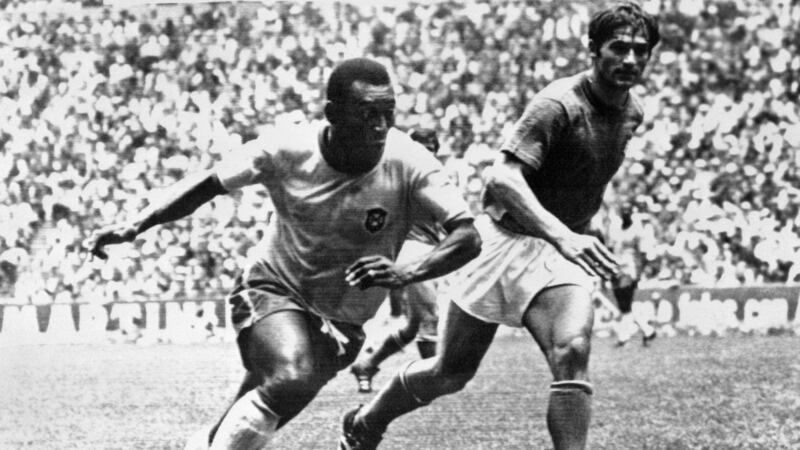 Brazilian midfielder Pelé dribbles past Italian defender Tarcisio Burgnich during the World Cup final, in Mexico City on June 21st, 1970, Photograph: Staff/AFP via Getty Images