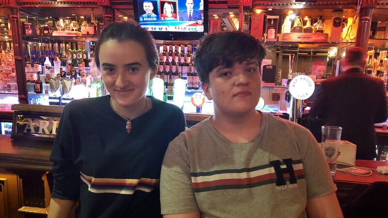 Morgan Hildula (18) remembers friends crying in the hallway of her secondary school  after the 2016 presidential election. Jack Merriman (19) wants to see vindication and happiness. Photograph: Daniel Comer