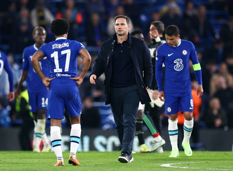 Frank Lampard looks on after Chelsea fell to their fourth defeat in four matches of his second spell at the helm. Photograph: Clive Rose/Getty Images