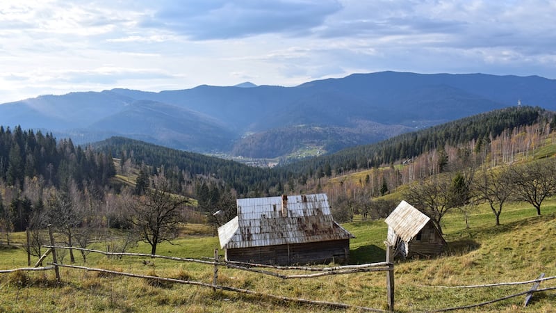 A wooden cottage in the Carpathian mountains near Yaremche, Ukraine. Photograph: Pavlo Fedykovych