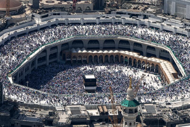 An aerial view shows Mecca's Grand Mosque with the Kaaba, Islam's holiest site in the centre, during the annual hajj pilgrimage. Photograph: Getty Images