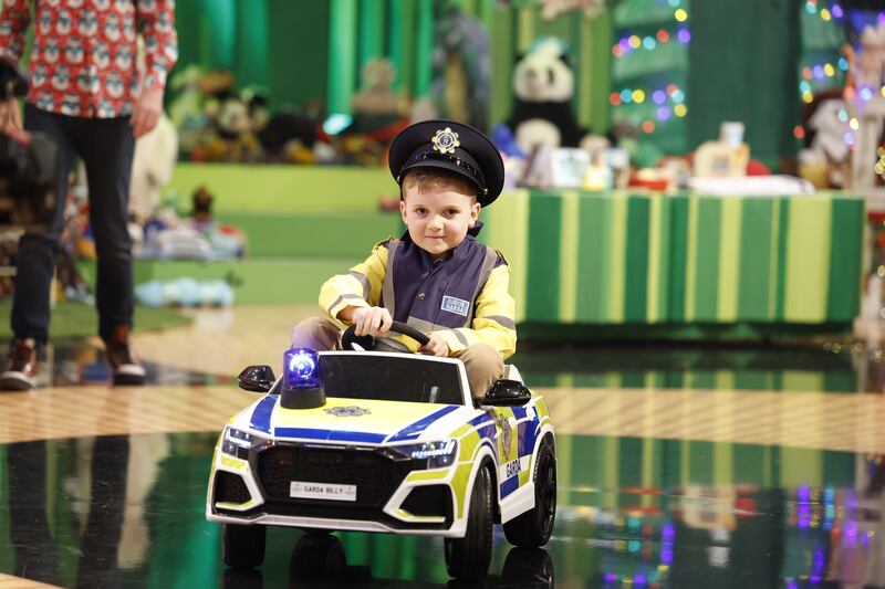 The Late Late Toy Show: five-year-old Billy Brady, from Kilcullen, in his miniature Garda vehicle. Photograph: Andres Poveda/RTÉ