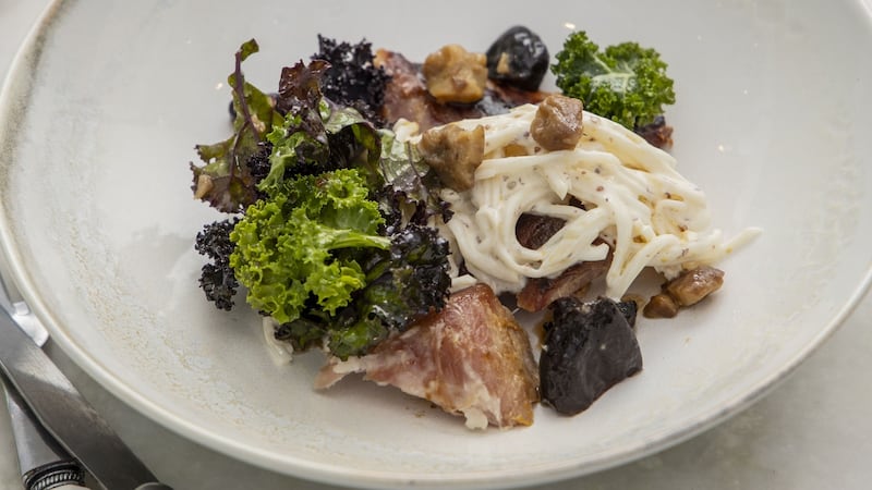 Warm Christmas Salad with glazed ham. Photograph: Harry Weir