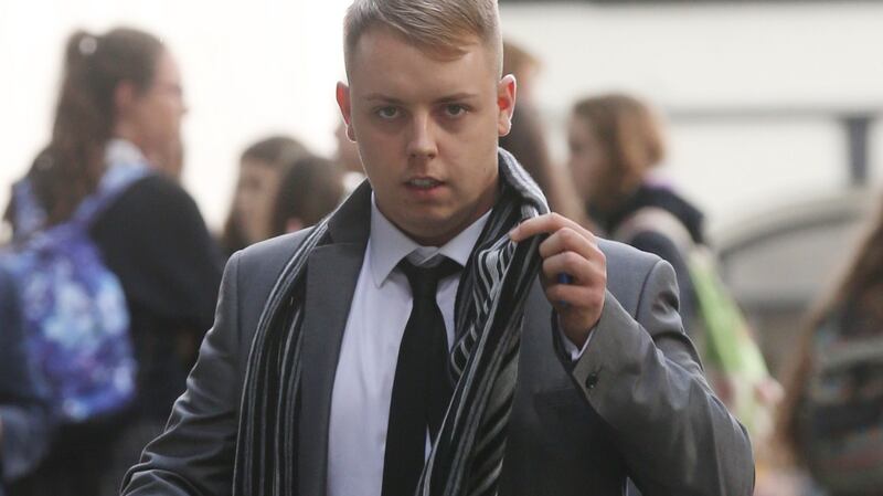 Ross Callery (23) currently of Gortlum Cottages, Brittas, Co Dublin, leaving the Central Criminal Court in Dublin this afternoon where he is accused of the murder of Dale Creighton in Tallaght on January 1st, 2014. Photograph: Collins Courts