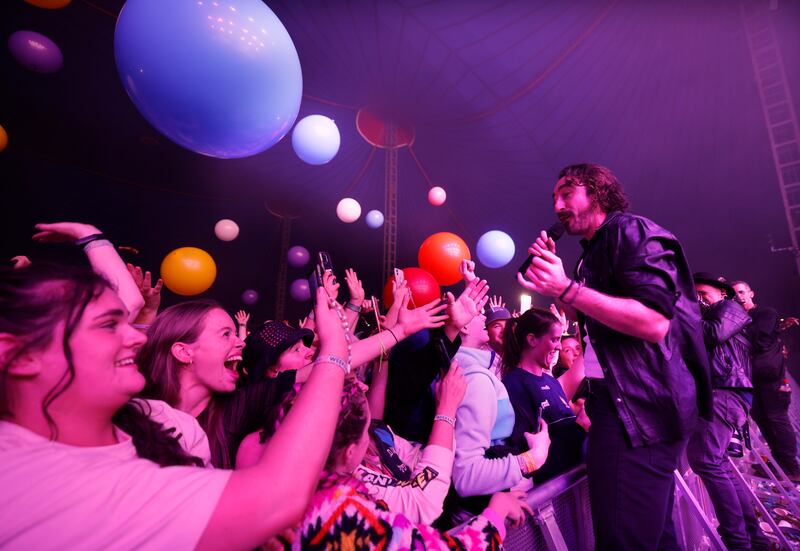 Danny O’Reilly of The Coronas gets up close to the fans during their performance at Electric Arena on Saturday. Photograph: Alan Betson/The Irish Times

