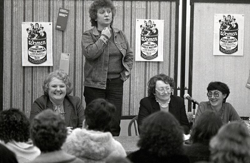 L to R: Monica Barnes, Nell McCafferty, Sylvia Meehan and Anne Gilmartin  in a Womens Group meeting in celebration of International Womens Day in 1983. Photograph: Derek Speirs