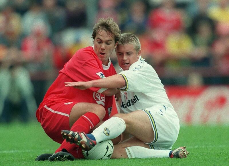 Stephen McPhail in action for Leeds United against Liverpool’s Jason McAteer in 1998. Photograph: Patrick Bolger/Inpho