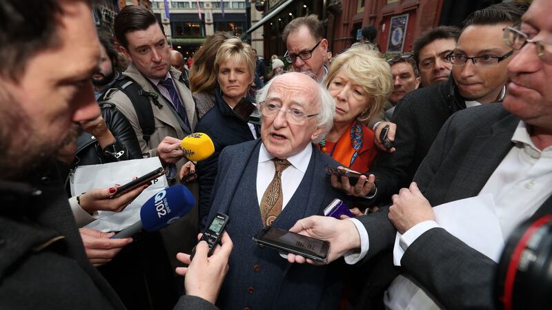 President Michael D Higgins speaks to reporters. Photograph: PA