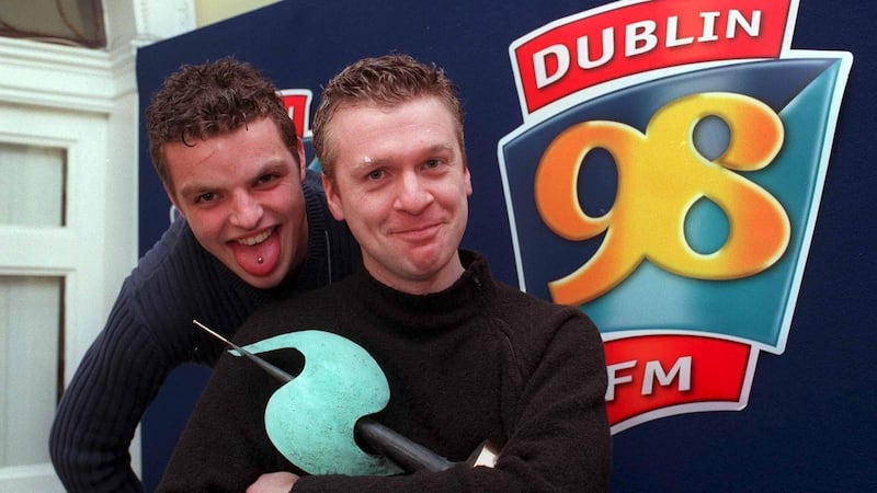 It all began with 98FM. Pictured are Alan Kelly of Owens DDB celebrating winning a 98FM Creative Radio Award in 2000, and  Adam Roche.