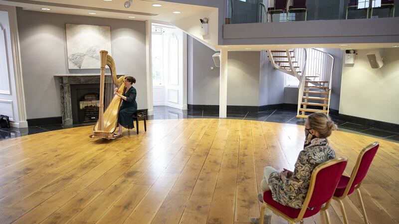 Geraldine O’Doherty performs in the parade Tower as part of Encounters in Kilkenny Arts Festival X. Photo John Kelly