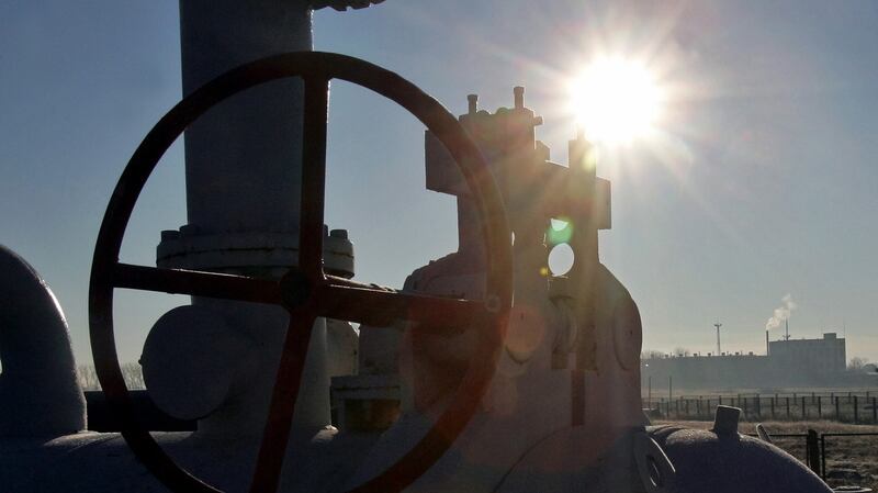 An element of a Ukrainian main pipeline  in the village of Boyarka near Kyiv. The Russian invasion of the country could hit deliveries to Europe. Photograph: Gleb Garanich/Reuters