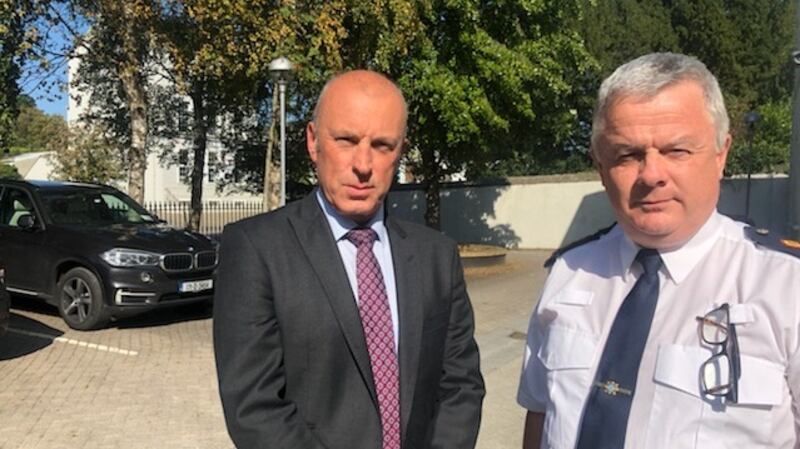 Deputy Garda Commissioner John Twomey (left) with Chief Superintendent John O’Reilly] who heads the Cavan-Monaghan Garda Division at a case conference to discuss the Kevin Lunney attack.