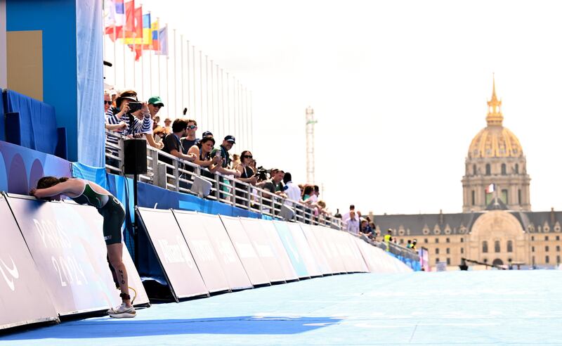 Ireland's Cassie Cava after finishing the PTS4 para triathlon at the Paralympic Games in Paris. Photo: Ramsey Cardy/Sportsfile