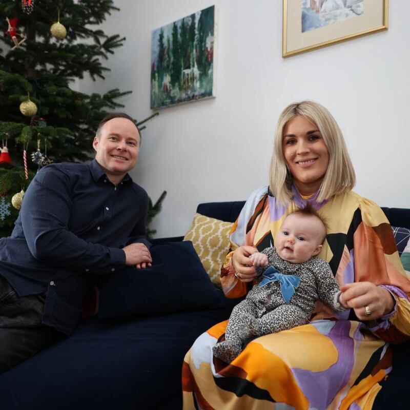 Rebecca Horan with her husband Jason McNelis and their new baby girl at their new home in Enniskerry, Co Wicklow. Photograph: Nick Bradshaw
