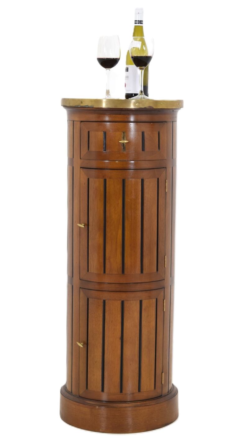 Tall mahogany panelled cylinder drinks cabinet