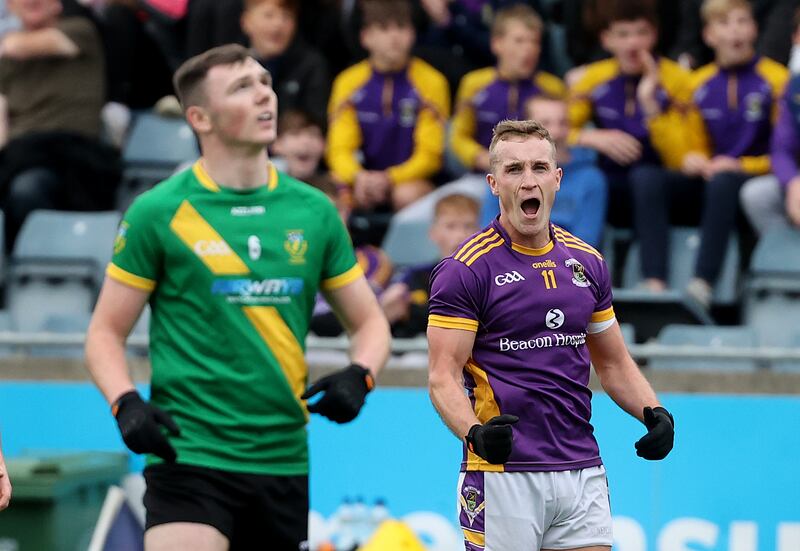 Kilmacud Crokes' Shane Cunningham celebrates scoring against Thomas Davis in the Dublin senior football championship semi-final in Parnell Park. Photograph: Bryan Keane/Inpho