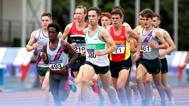 Hicko Tonasa competing in the 5,000m at the INational Senior Championships at Morton Stadium, Santry, Dublin. Photograph: Bryan Keane/Inpho
