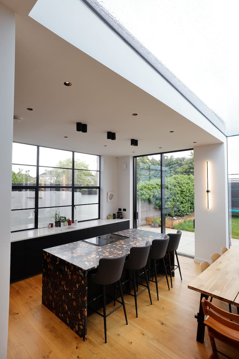 The renovation includes a garden room, which also has a waterfall window above. Photograph: Alan Betson
