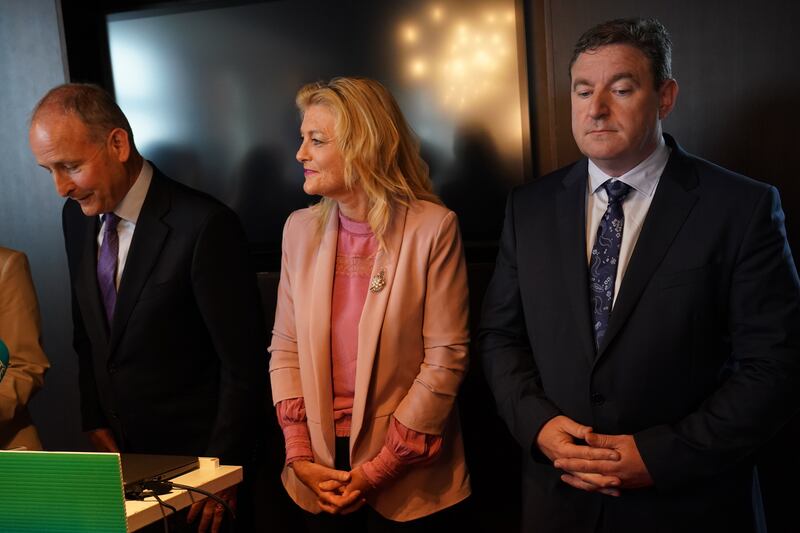 Left to right: Fianna Fáil leader and Tánaiste Micheál Martin, Cynthia Ní Mhurchú and Niall Blaney at the launch of the party's European election campaign in Dublin in May. Photograph: Brian Lawless/PA Wire