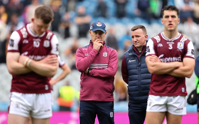 Galway manager Micheál Donoghue dejected after the game. Photograph: Bryan Keane/Inpho