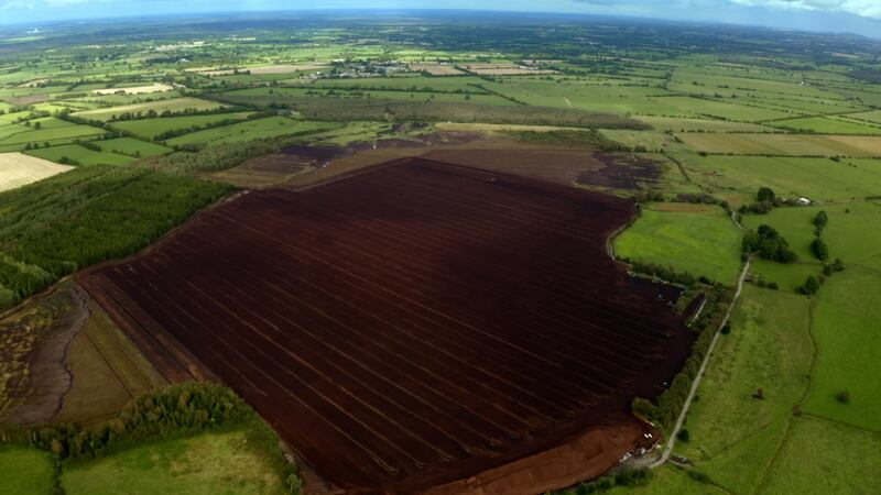 A plot of land being used for large scale peat extraction.