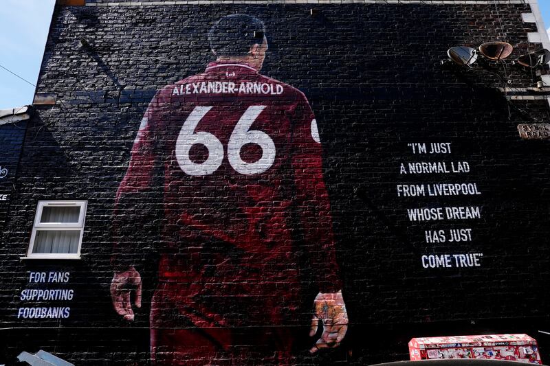 A mural of Liverpool's Trent Alexander-Arnold near the Anfield. Photograph: Nick Potts/PA
