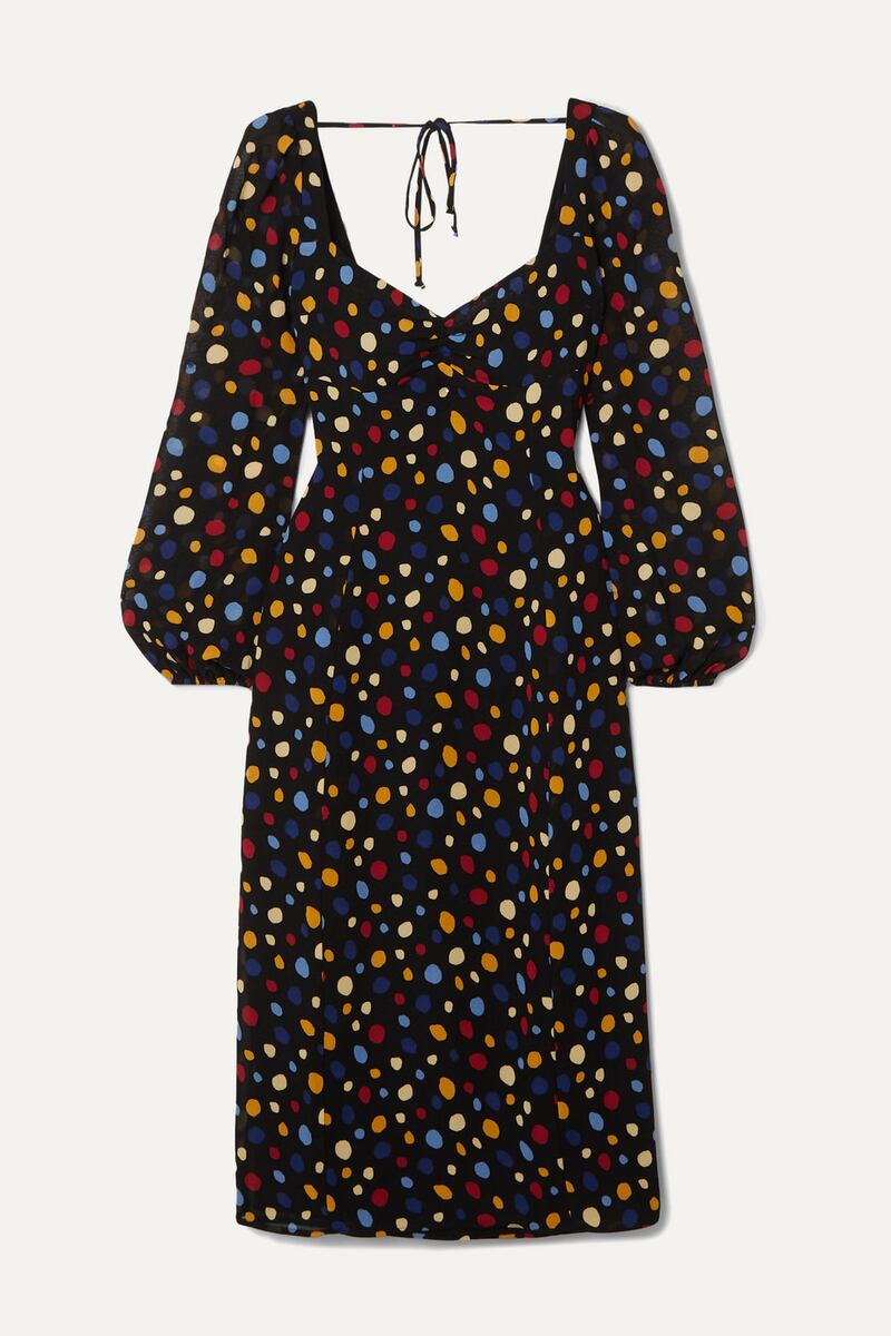 Polka dot dress, €285, Reformation