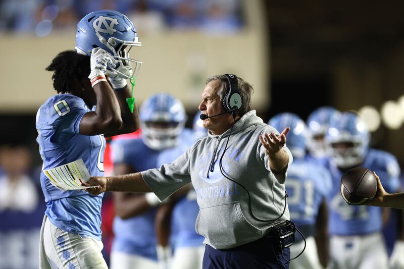 Bill Belichick issues instructions during the first half of the North Carolina Tar Heels' match against TCU Horned Frogs at Kenan Stadium, North Carolina. Photograph: Jared C. Tilton/Getty Images