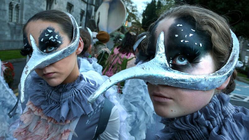 Macnas at Home will offer a series of creative workshops during the midterm break featuring activities such as mask-making, creating beats and storytelling. Photograph: Joe O’Shaughnessy