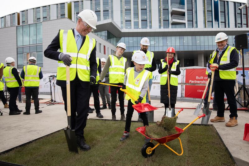 Minister for Health Stephen Donnelly at the sod turning for the construction of Ronald McDonald House, at the new children's hospital.
Photograph: Patrick Bolger 