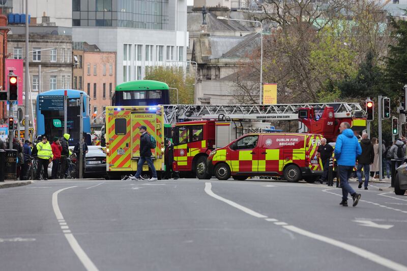 Gardaí and emergency services at Parnell Square in Dublin in the aftermath of a knife attack. Photograph: Alan Betson / The Irish Times

