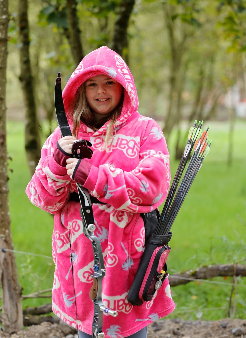Aisling Smee from Black Castle Archers participating in the All Ireland Archery Festival 2023 at Fior Bhia Farm in Portlaoise. Photograph: Alan Betson/The Irish Times