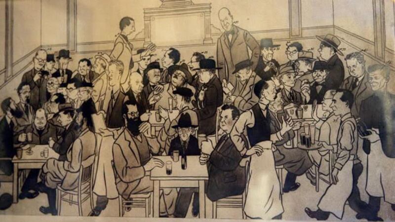 Alan Reeves’ cartoon of Dublin Culture depicted the all-male, drinking culture for which mid-twentieth-century Irish writing is renonwned
