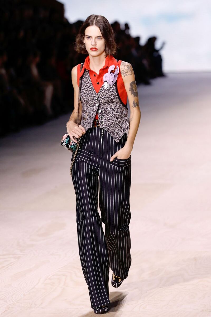 A model presents a creation by Louis Vuitton during a fashion show in Paris, October 1st, 2019. Photograph: Thomas Samson/AFP/Getty Images