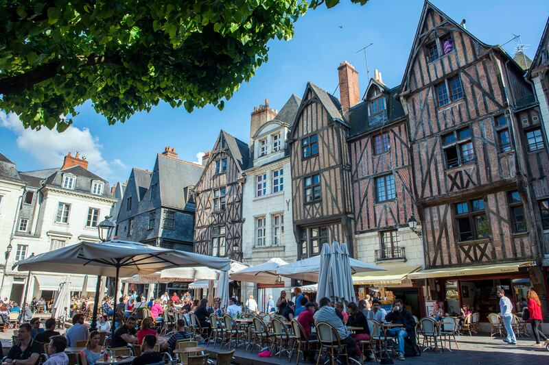 Place Plumereau square in the Old Town of Tours. Several half-timbered houses dating back to the 15th century and listed as French national heritage sites surround the square. Photograph: Andia/Universal Images Group via Getty Images