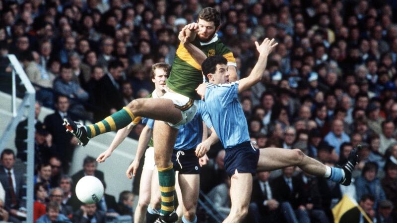 Kerry’s Eoin Liston in action against Gerry Hargan of Dublin during the 1984 All-Ireland final at Croke Park. Photograph: Billy Stickland/Inpho