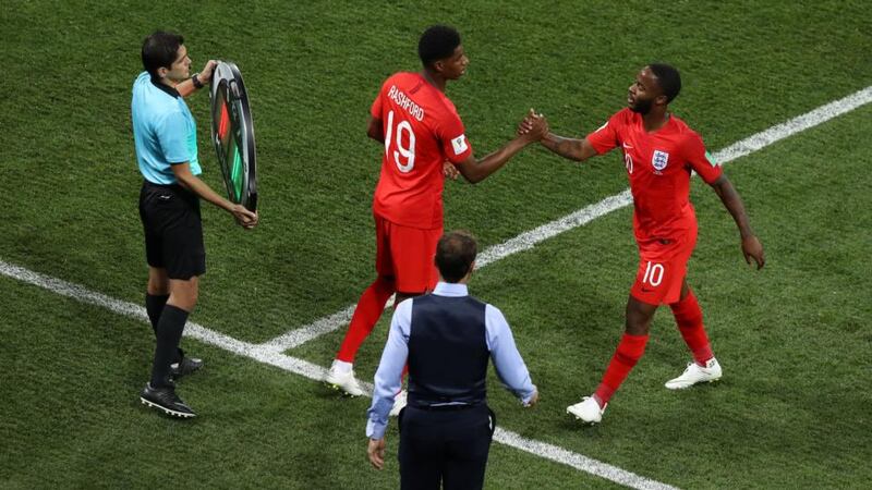 Marcus Rashford replaced  Raheem Sterling in England’s 2-1 win over Tunisia. Photograph: Ryan Pierse/Getty