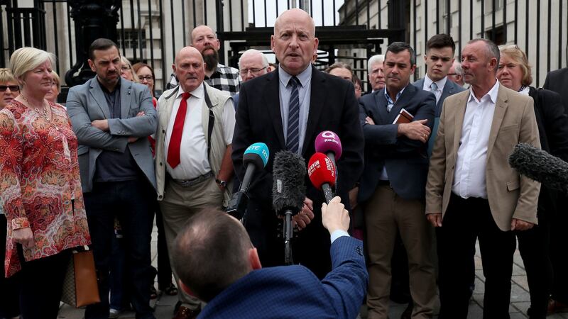 Edward Barnard, whose brother Patrick was murdered by the Glenanne gang, speaks to media outside the Belfast High Court . Photograph: Brian Lawless/PA Wire