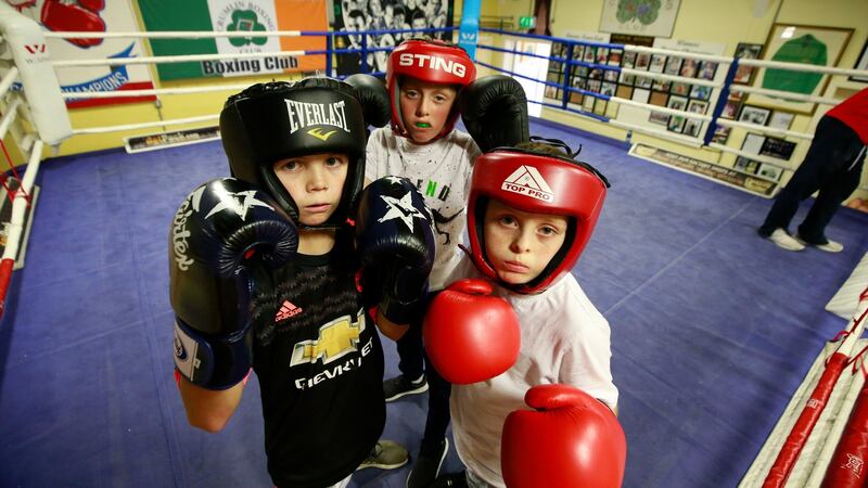 Christopher Higgins (12),  Craig McKeever (12) and Bradley Cunningham (10) during the junior training session. Photograph: Nick Bradshaw