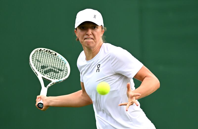 Iga Swiatek of Poland practises ahead of Wimbledon 2023. Photograph: Shaun Botterill/Getty Images
