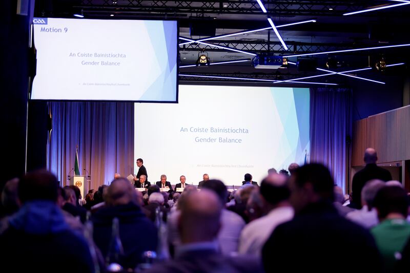 Motion 9 on gender balance within the GAA's management committee  is proposed at the GAA Special Congress at Croke Park. Photograph: Laszlo Geczo/Inpho