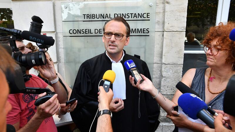 The lawyer of Corinne Fesseau, owner of Maurice the rooster, gives a speech on July 4th outside the  court that heard a case taken against his owners for “nuisances related to their chicken-coop, most particularly the song of Maurice the cock”. Photograph: Xavier Leoty/AFP/Getty Images