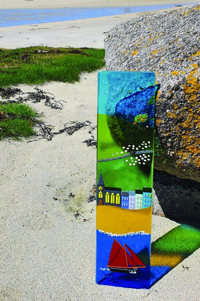 Late for Mass, a handmade fused glass wall panel by Connemara Blue