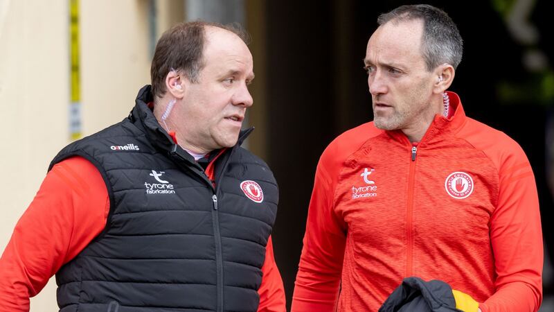 Tyrone’s new management team of Feargal Logan and Brian Dooher have enjoyed a brilliant first season at the helm. Photograph: Morgan Treacy/Inpho