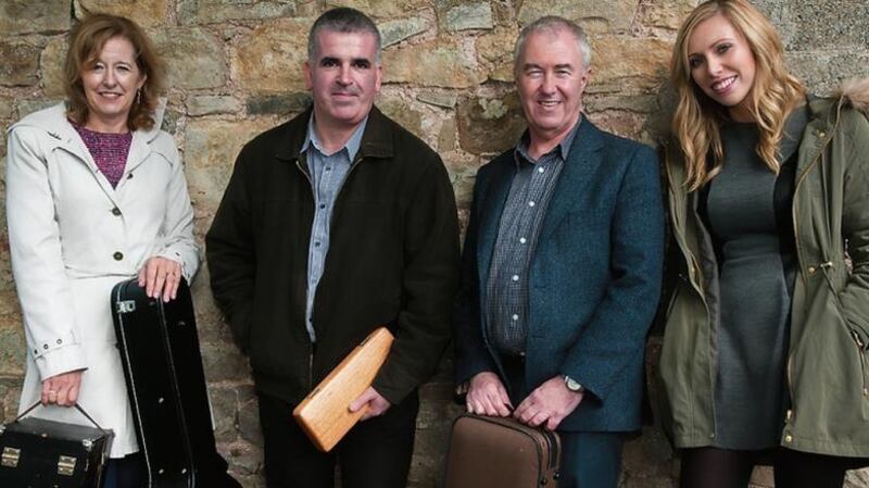 Flute player John Wynne and fiddle player John McEvoy sally forth with concertina player Jacinta McEvoy and singer/guitarist Rachel Garvey