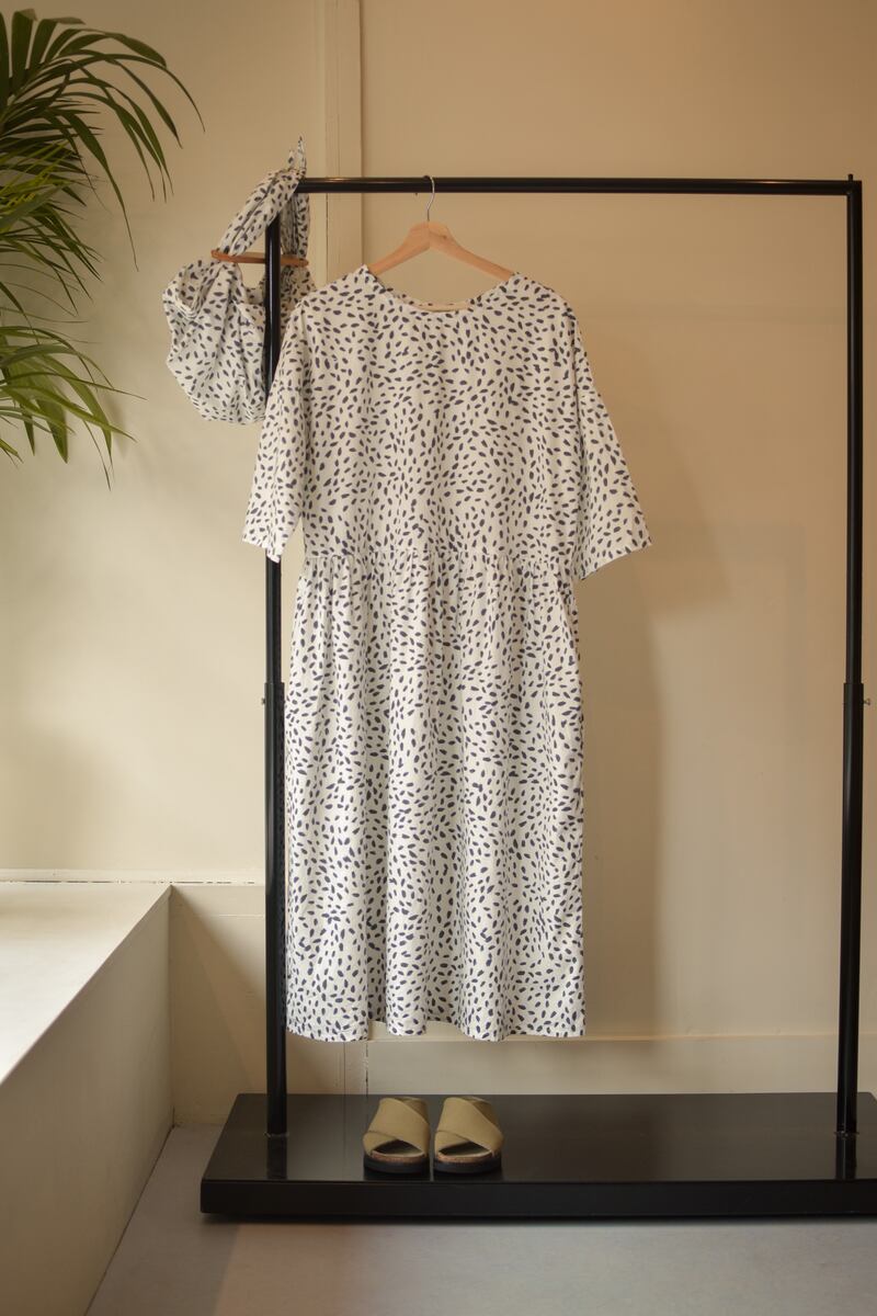 Zero waste cotton dress, €225 from Made Obvious and bag, €115 from Beaumont Organic