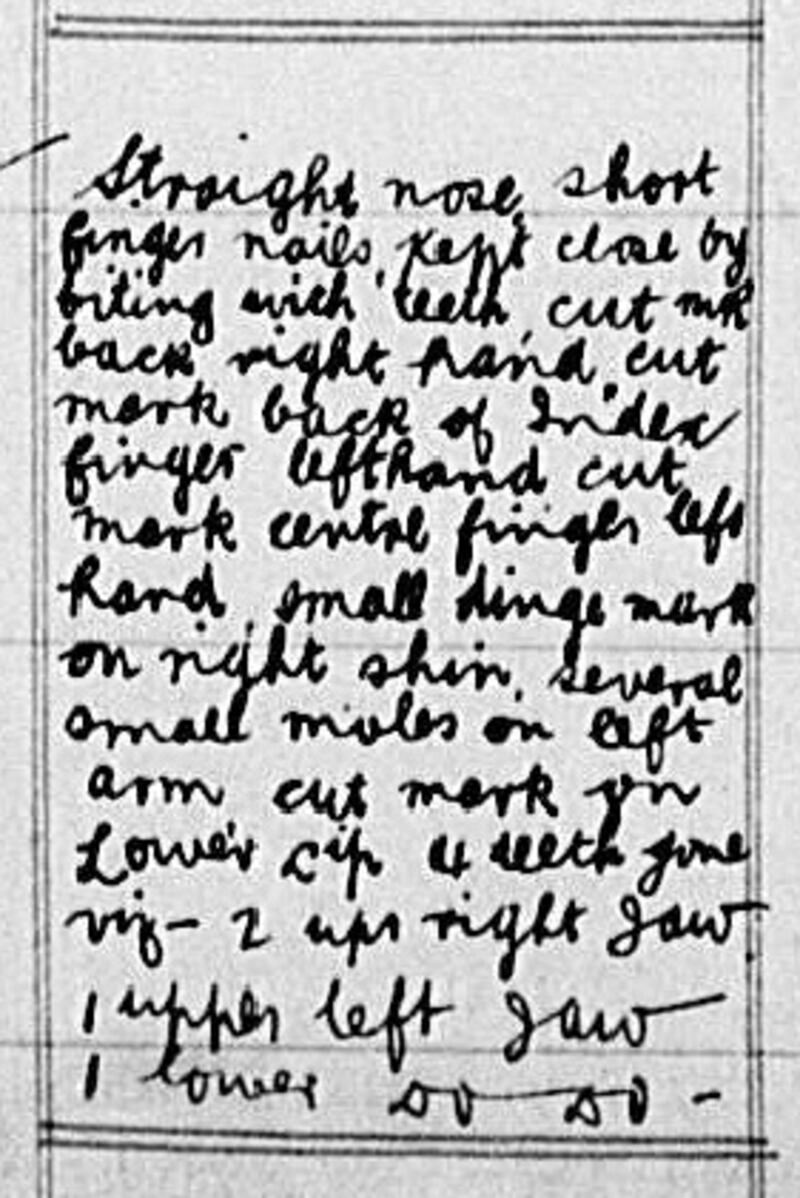 A detailed description of Sullivan’s “marks on person” from the Prison Registers