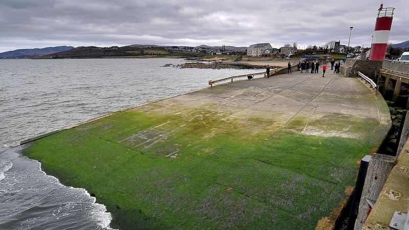 The algae covering the  slipway at Buncrana pier  in Donegal were five people died. Photograph: Justin Kernoghan