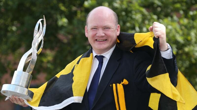 Looking for victory: David Fitzgerald, the Fine Gael candiate in the Carlow-Kilkenny byelection, celebrating Kilkenny’s Tidy Towns win in 2014. Photograph: Colin Keegan/Collins