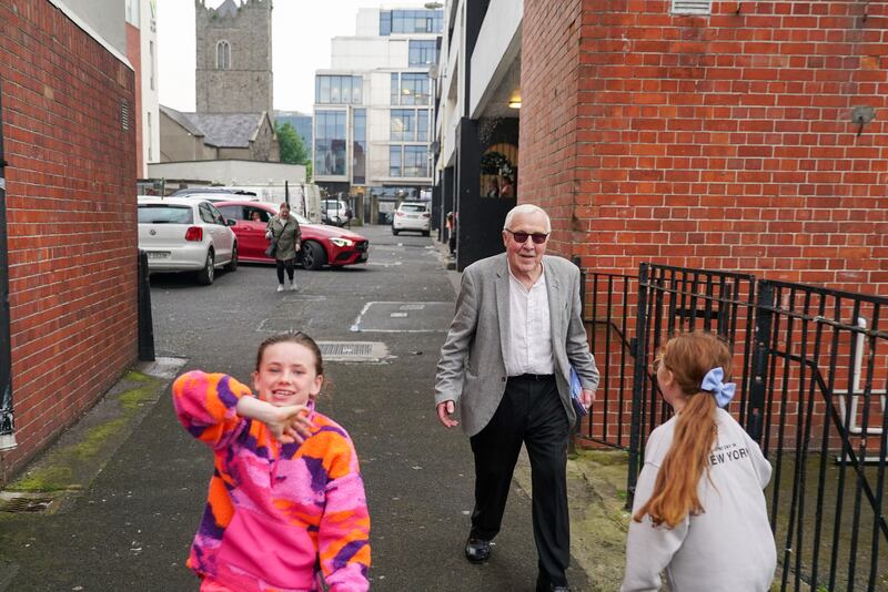Christy Burke canvassing in St Michan's House in the north inner city. Photograph: Enda O'Dowd